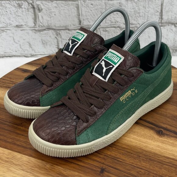 Puma Clyde Zoo O Lux Womens 6.5/37 Green Brown Meanie Real Leather Shoes RARE - Picture 1 of 16